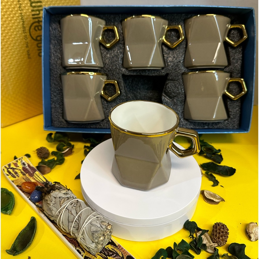 New set of White Gold Tea/ Coffee Mug in gold trim!